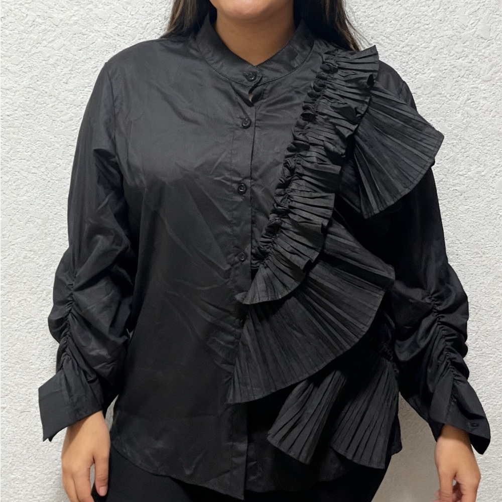 Elegant Black Ruffled Women's Top
